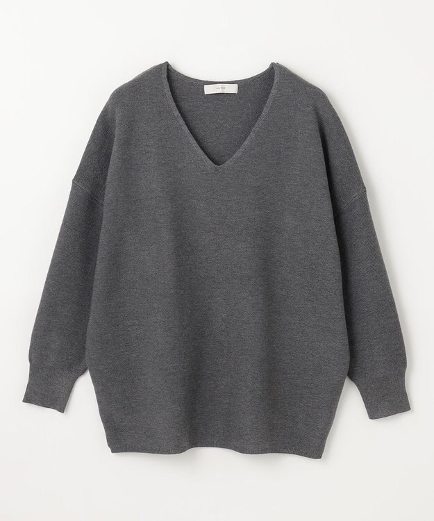 ANY 【洗濯機可】Ｖネックラメガーターニット グレー
