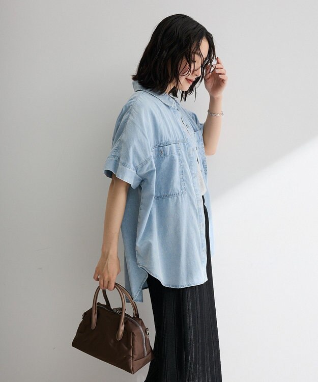 Green Parks シアーデニム２ＷＡＹビックドルマンシャツ Light Indigo