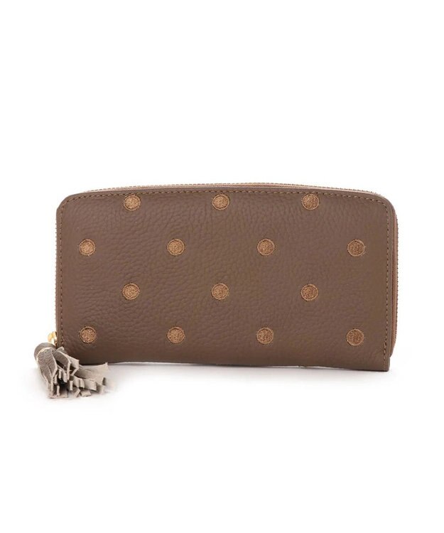 UNBILLION ペルケ perche / 牛革ドット刺繍ラウンド長財布 オーク