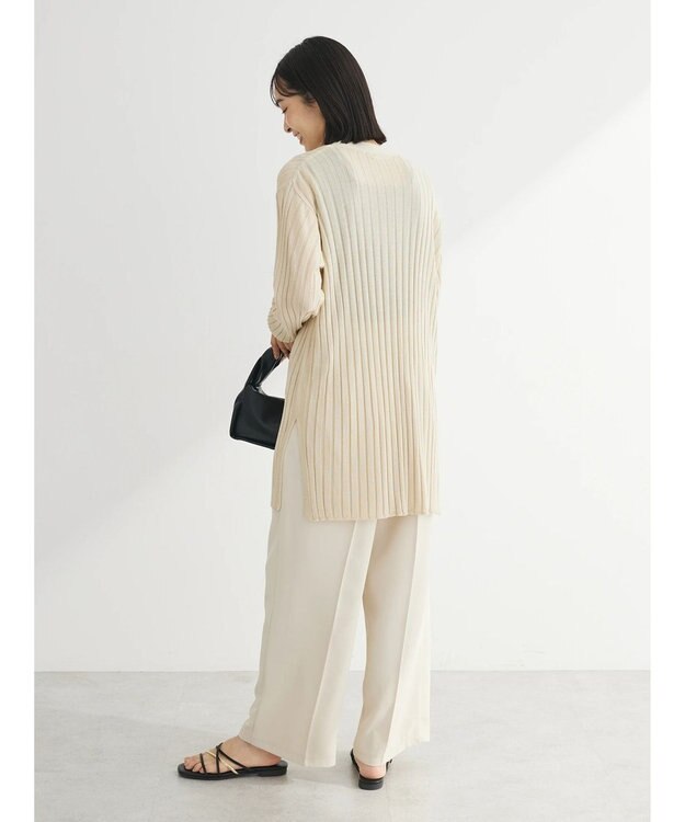 Green Parks 推しニット　リブ編みミドル丈カーディガン Gray Beige