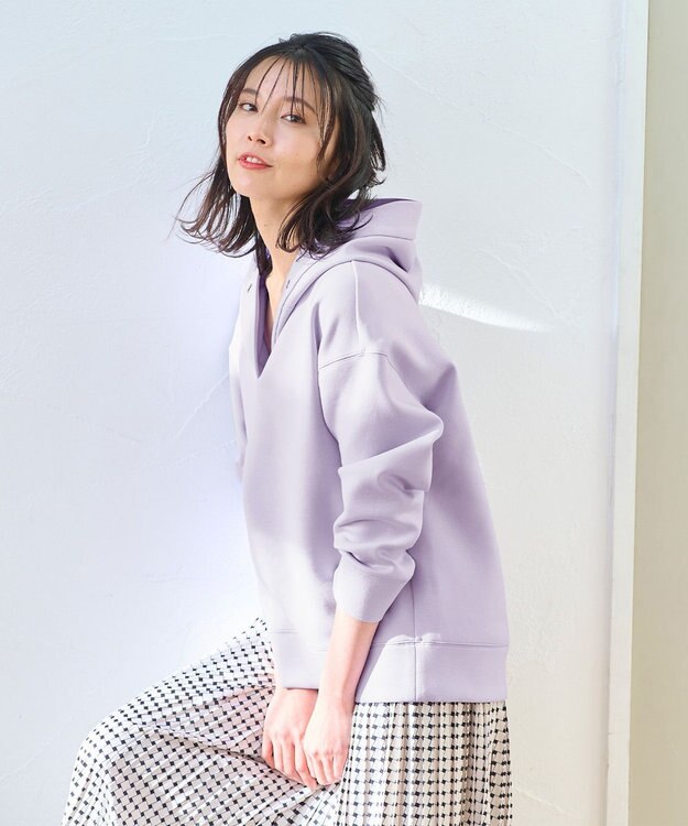 ANY 【洗える】ライトウエイト スリットネックパーカー ラベンダー