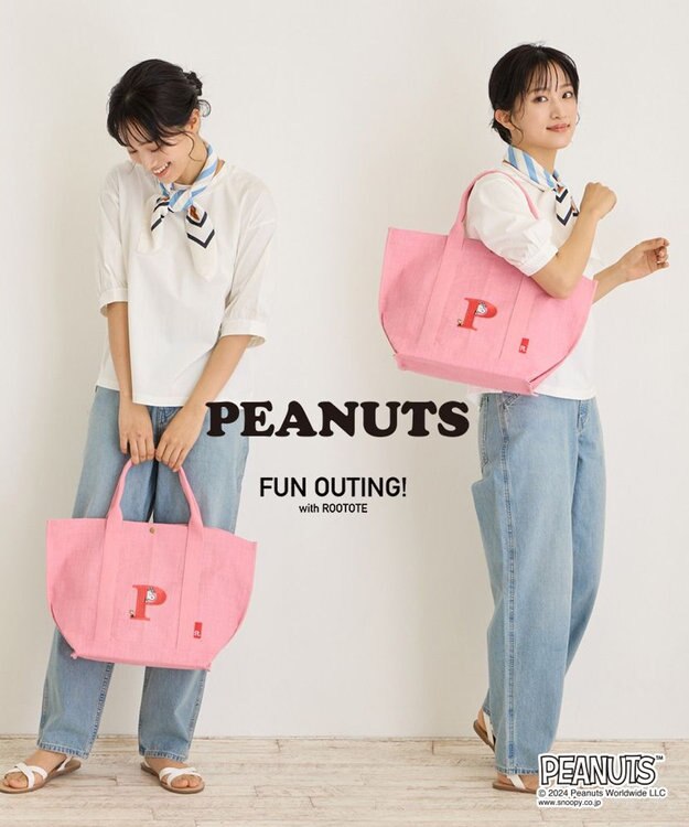 ROOTOTE 8598【スヌーピー】IP.ミディアム.ジュート.ピーナッツ-9D 03：P-ピンク