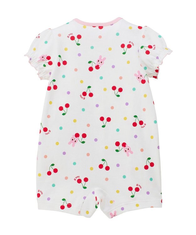 MIKI HOUSE HOT BISCUITS 【70-80cm】キャビット×さくらんぼ 総柄ショートオール 白