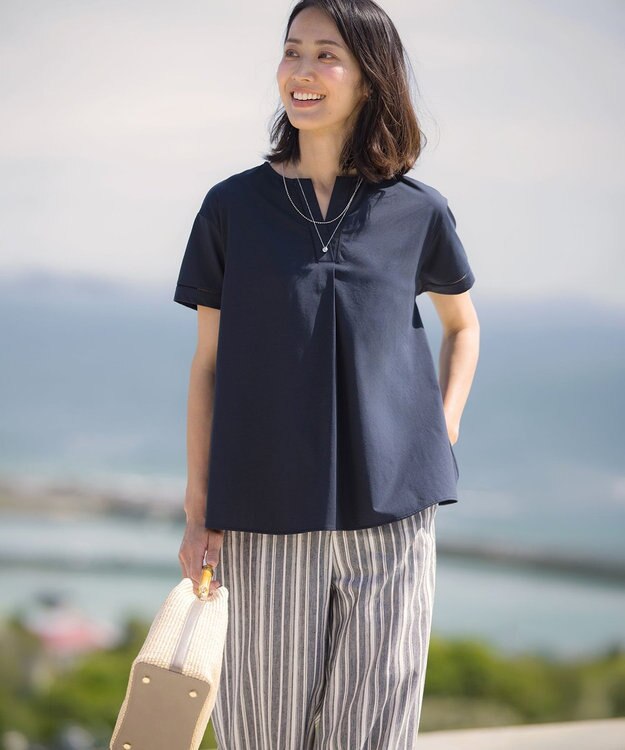 J.PRESS LADIES L プレーティングジャージー チュニック丈 カットソー ダークネイビー系