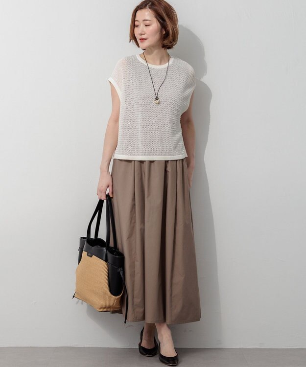 23区 ペーパーライクコンビ トートバッグ (M) ブラック×ベージュ