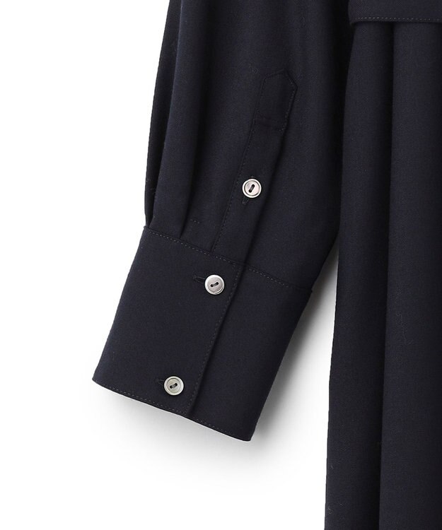 23区 L 【CLASSY.コラボ/洗える】ウールストレッチツイル ピンタック ワンピース ネイビー系