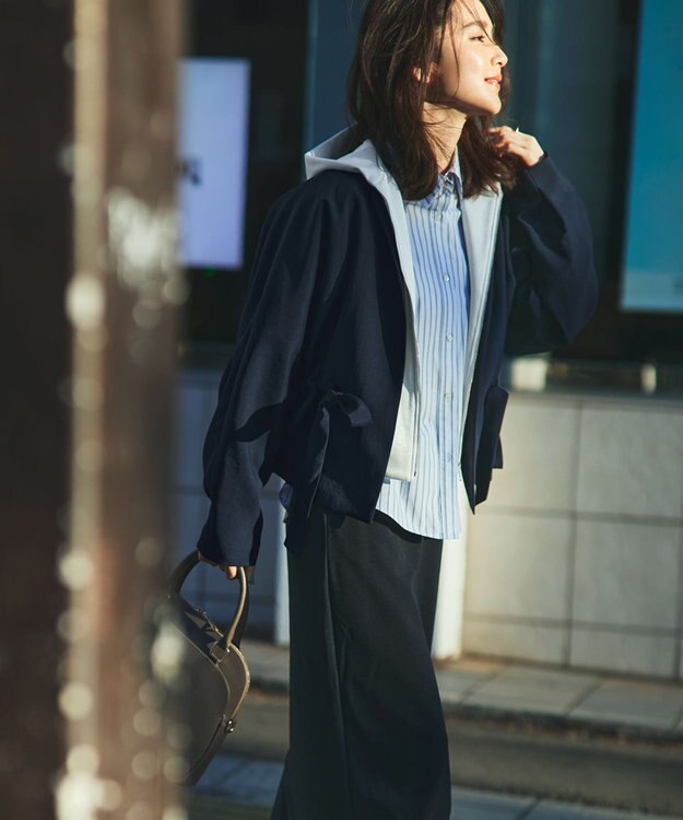 ICB 【洗える】サテンボンディング ジップアップパーカー オフホワイト系