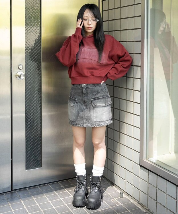 WEGO グラフィックショートパーカー ワイン