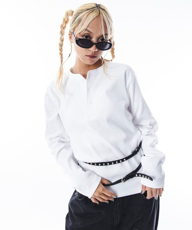 WEGO 【ユニセックス着用ITEM】コンパクトフィットリブヘンリーネックT（LS） ホワイト