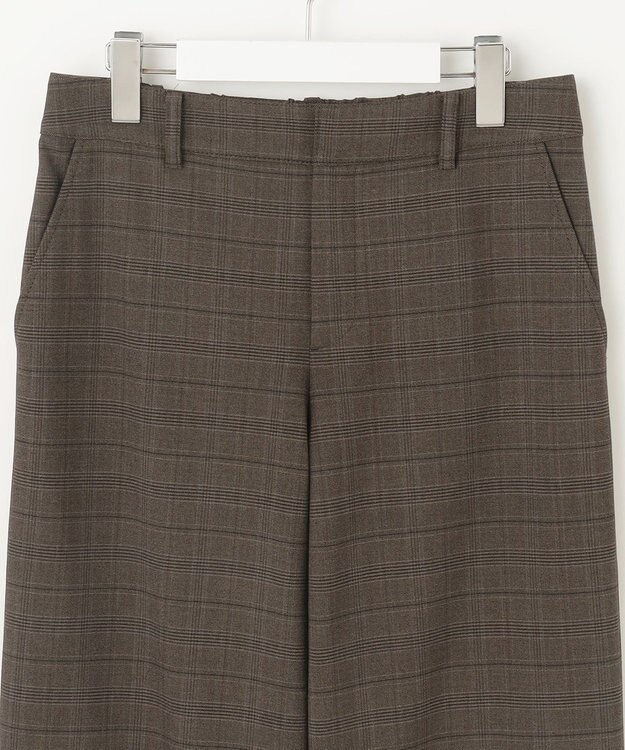 J.PRESS LADIES L 【洗える】T/Rアルガンシルクチェック ワイド パンツ ブラウンチェック系