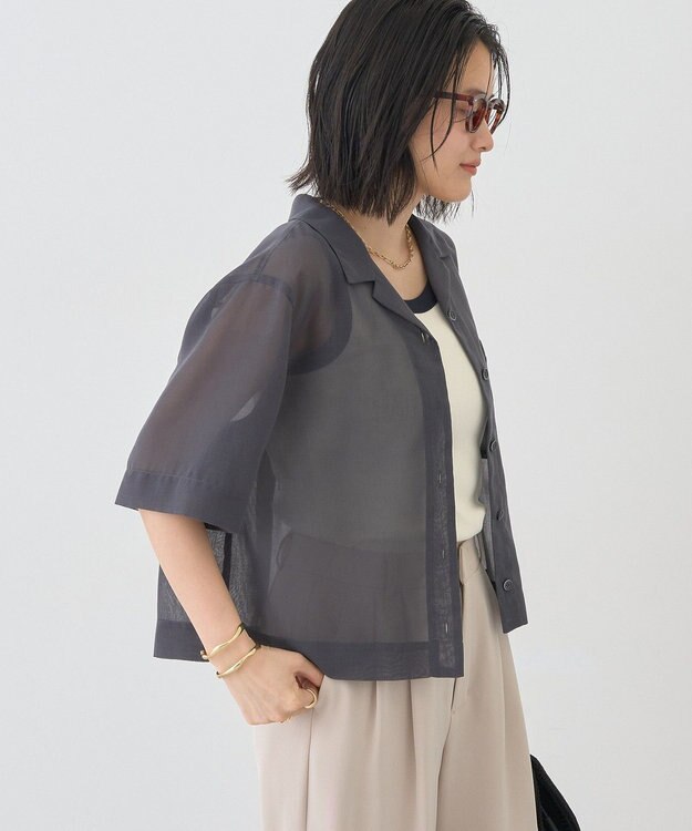 AMERICAN HOLIC シアーショート丈開襟シャツ Charcoal Gray