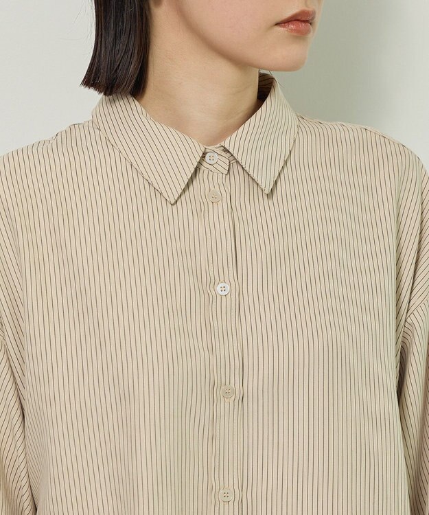 Green Parks シルキータッチストライプシャツ Ecru
