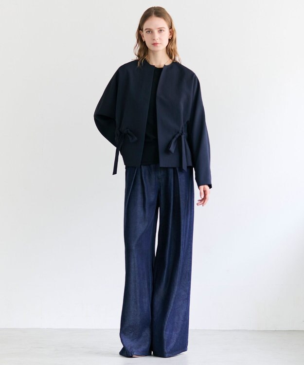 BEIGE， PORDIC / ドロスト付きノーカラージャケット Navy