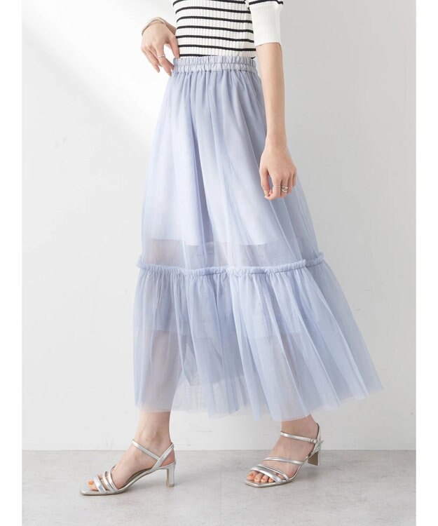 earth music&ecology ティアードチュールスカート Grayish Blue