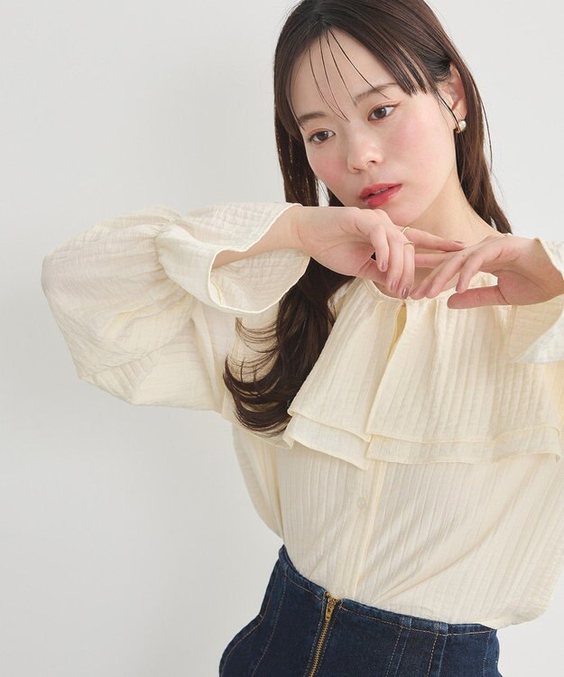 earth music&ecology ２ＷＡＹスクエアラッフルカラーブラウス Yellow