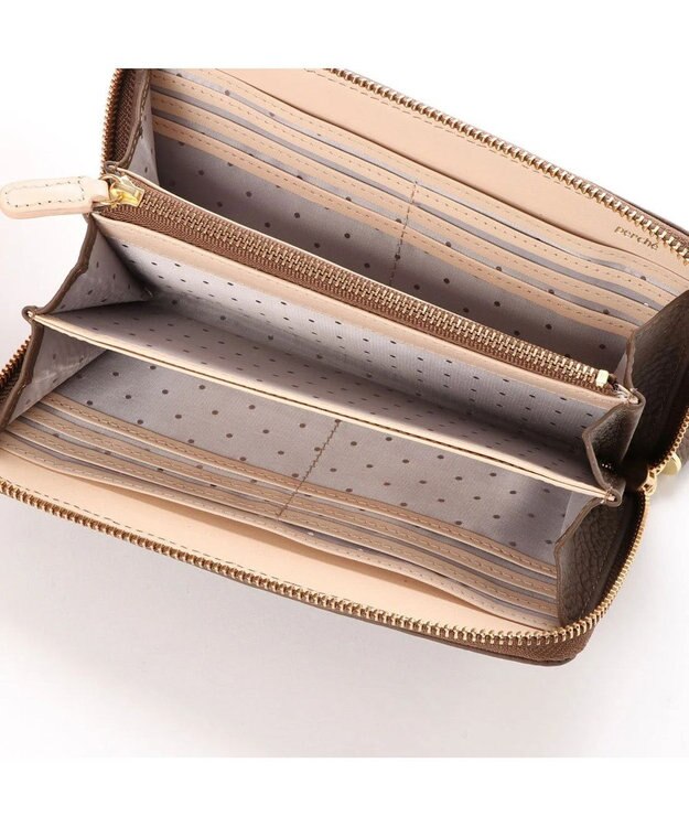 UNBILLION ペルケ perche / 牛革ドット刺繍ラウンド長財布 オーク