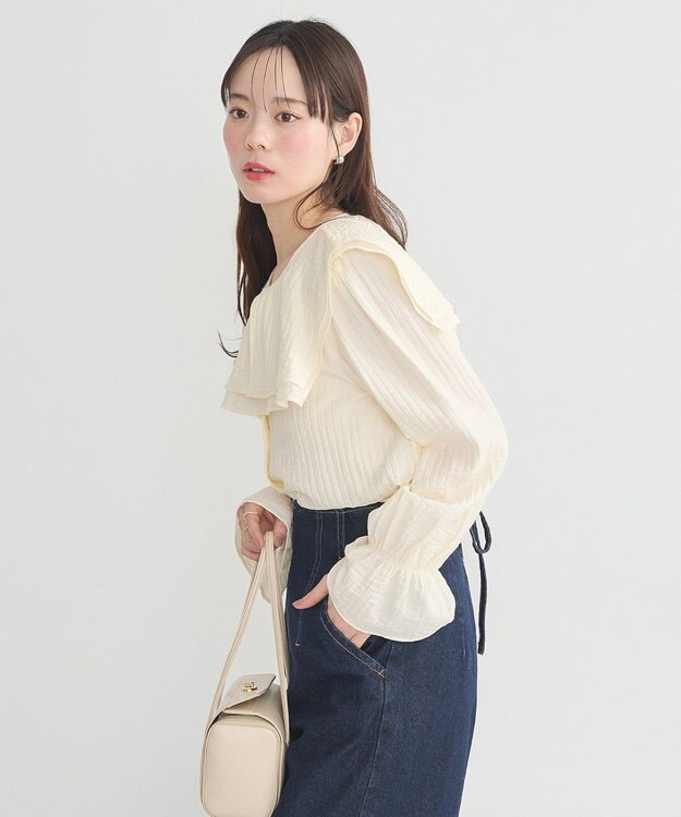 earth music&ecology ２ＷＡＹスクエアラッフルカラーブラウス Yellow