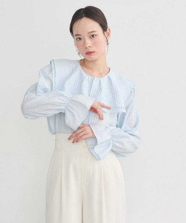 earth music&ecology ２ＷＡＹスクエアラッフルカラーブラウス Sax