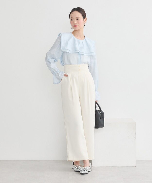 earth music&ecology ２ＷＡＹスクエアラッフルカラーブラウス Sax