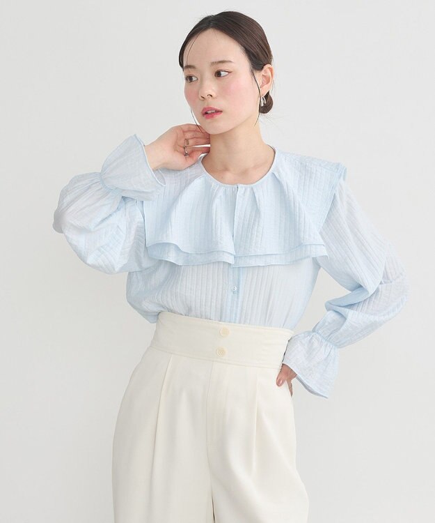 earth music&ecology ２ＷＡＹスクエアラッフルカラーブラウス Sax