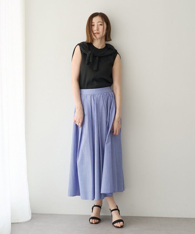 YECCA VECCA タックフレアスカート Stripe