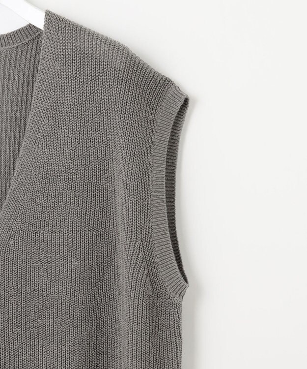 自由区 S 【洗える】コットンウールミドルゲージニット ベスト スレート