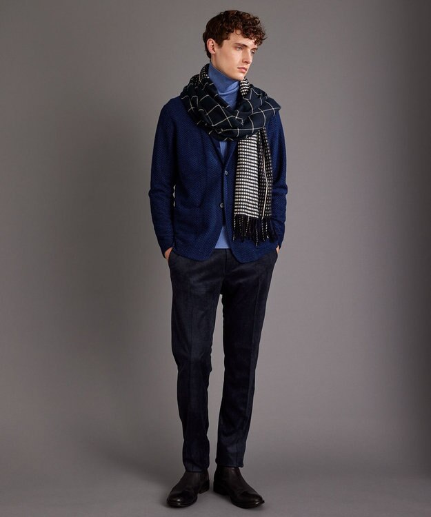 JOSEPH ABBOUD 【軽量】ブロックベロア ストレッチ パンツ ネイビー系