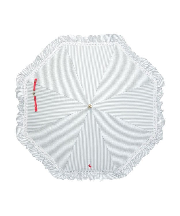 MOONBAT 【遮光/晴雨兼用】POLO RALPH LAUREN （ポロラルフローレン） 長傘 晴雨兼用日傘 ストライプフリル 遮光 遮熱 UV ダークブルー