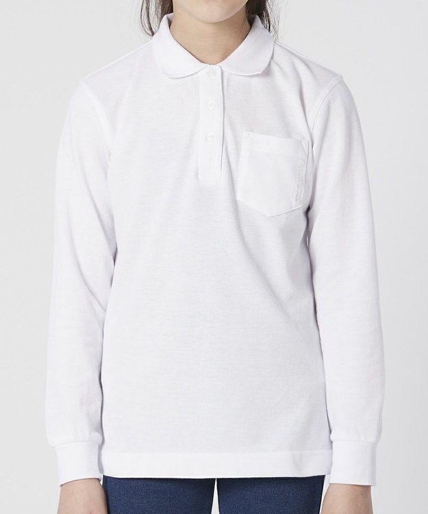 BEAMS SCHOOL ベーシック長袖ポロシャツ ホワイト(ガールズ)