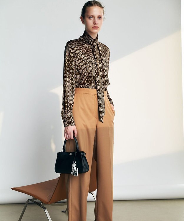 ICB 【洗える】T/Wブロード ワイドストレートパンツ キャメル系