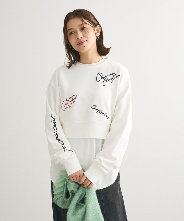 Green Parks ・ＥＬＥＮＣＡＲＥ　ＤＵＥ　ロゴ刺繍ショートスウェッ Off White