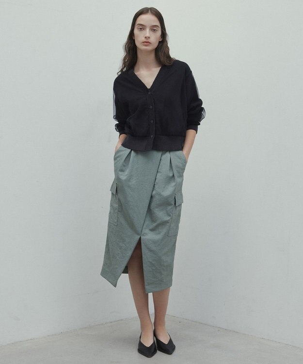 BEIGE， 【洗える・GISELe 4月号掲載】MYRTLE / チュールレイヤードカーディガン Slate