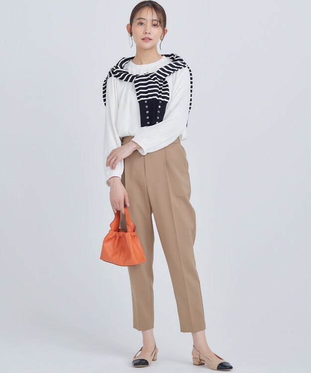 組曲 【美シルエット・ストレッチ・シワになりにくい】オシャクロス テーパードパンツ ベージュ系