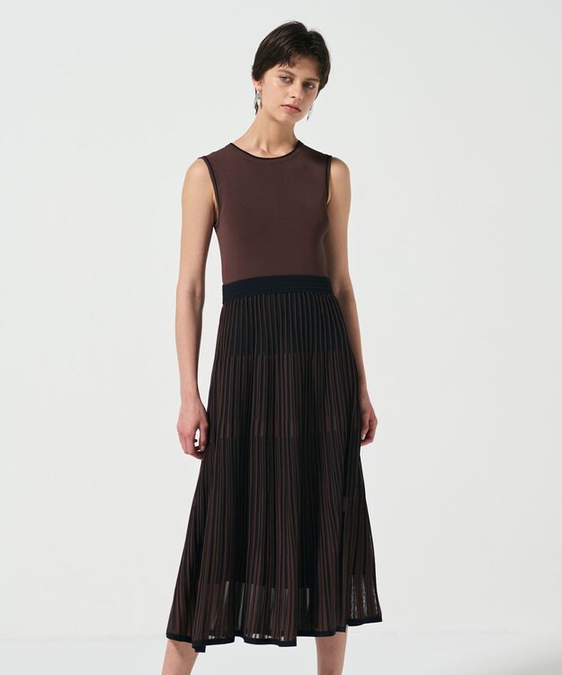 GRACE CONTINENTAL バイカラーシアーニットワンピース ブラウン