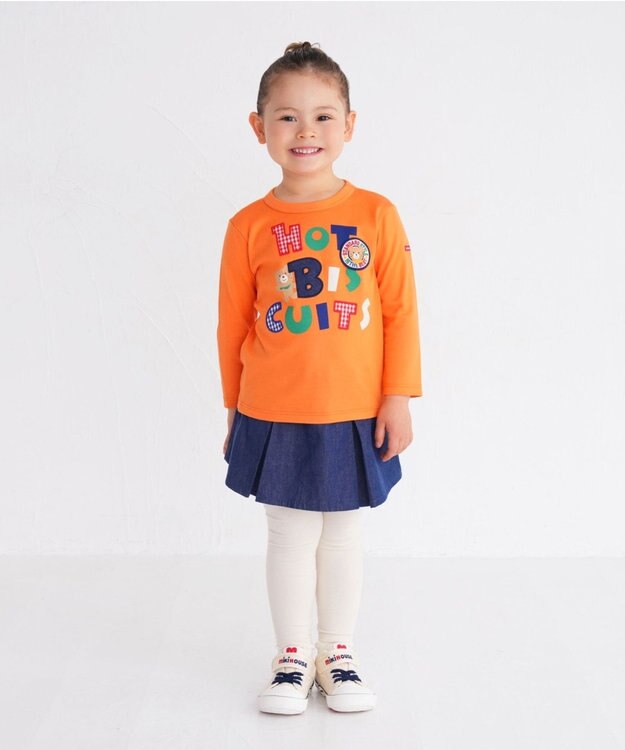 MIKI HOUSE HOT BISCUITS 【80-120cm】 カラフルロゴ 長袖Tシャツ オレンジ