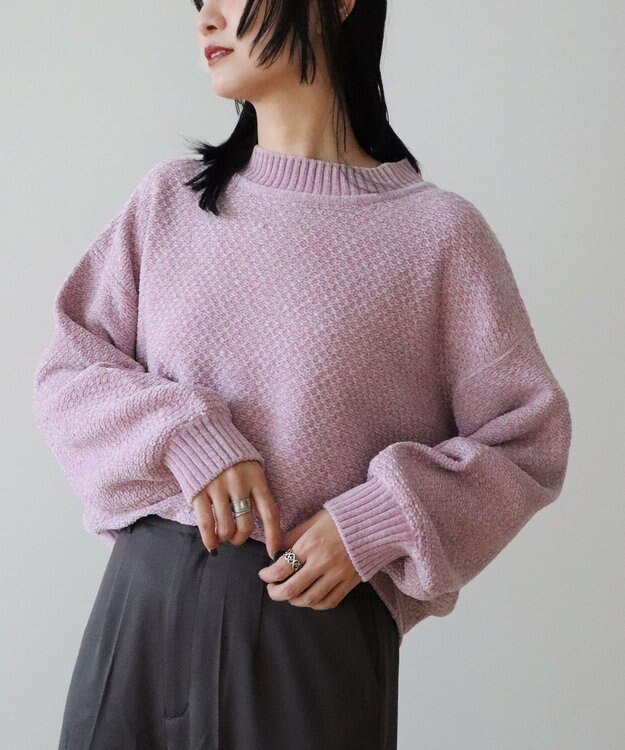 Green Parks ベロアモールモックネックニットプルオーバー Pink