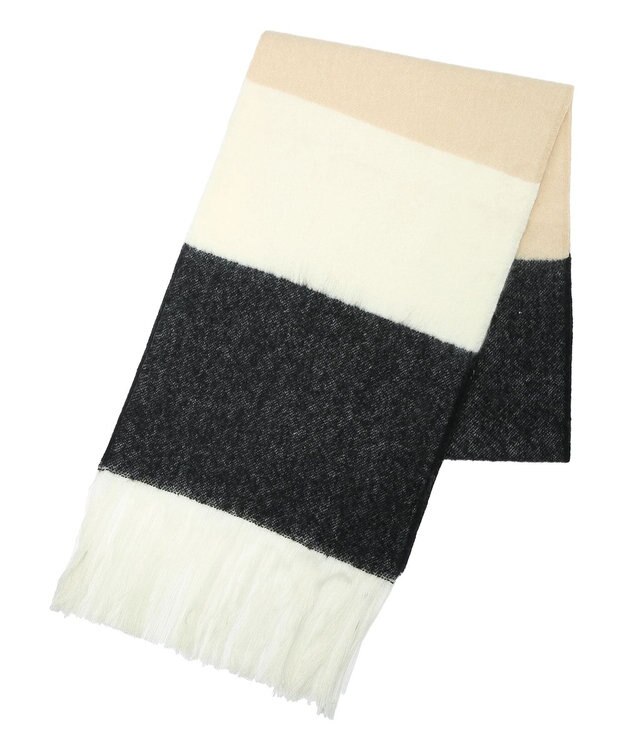 Green Parks ボーダーシャギーマフラー Beige