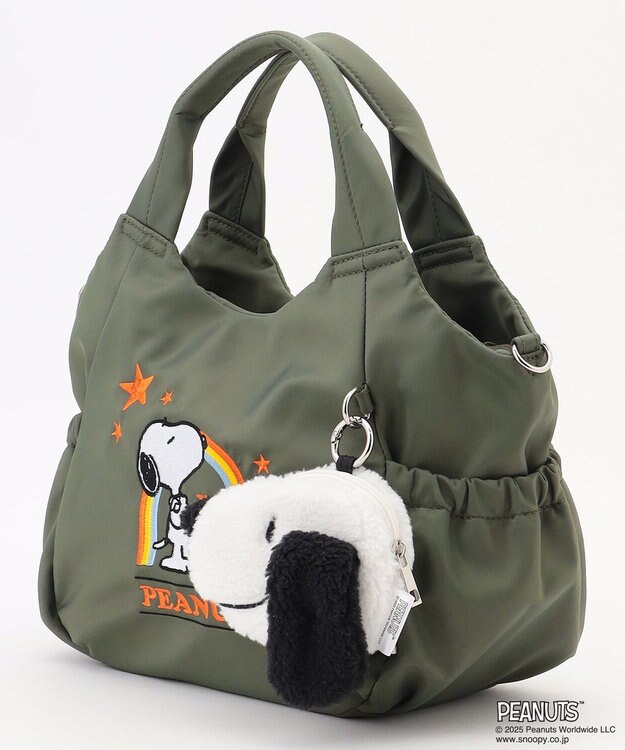 Y'SACCS SNOOPYデザイン サイドギャザー2wayトート　Sサイズ(レインボー） カーキ