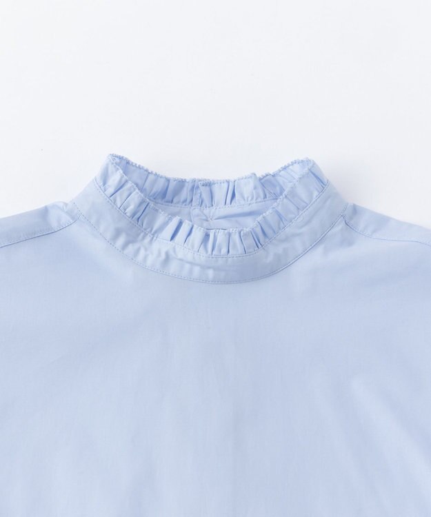 UNFILO イージーケア フリルネック シャツ スカイブルー