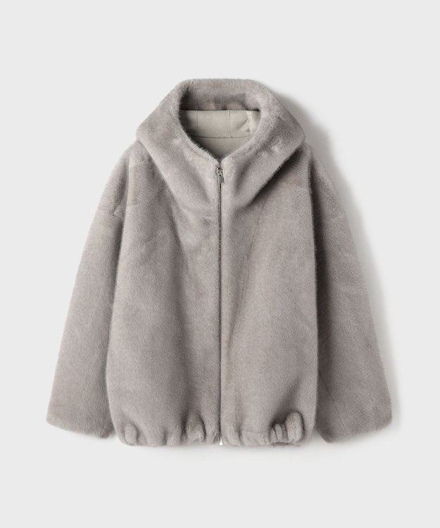 GRACE CONTINENTAL フェイクミンクフードジャケット ライトグレー