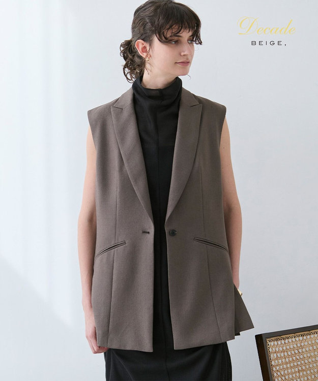 BEIGE， 【洗える】CAROLE / リネンライクノースリーブジレジャケット Mocha