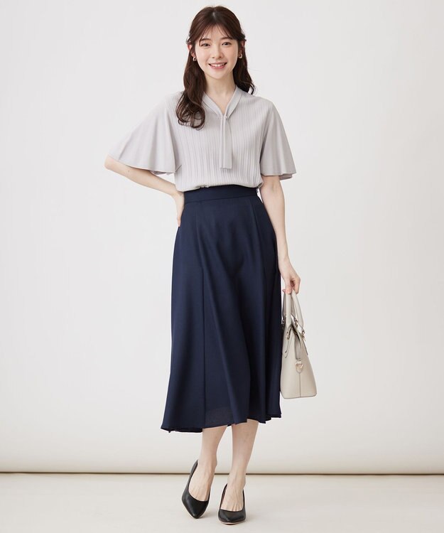 ANY SIS 【UVケア】ボウタイフレアスリーブ ニット ライトグレー