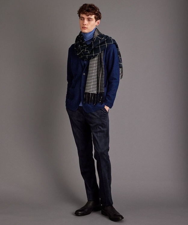 JOSEPH ABBOUD 【軽量】ブロックベロア ストレッチ パンツ ネイビー系