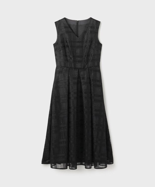 GRACE CONTINENTAL スパンコールチェックドレス ブラック