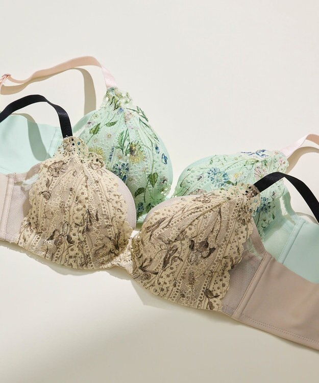 une nana cool さあわたし レース 脇高ブラジャー MADE WITH LIBERTY FABRIC ベージュ×ブラック