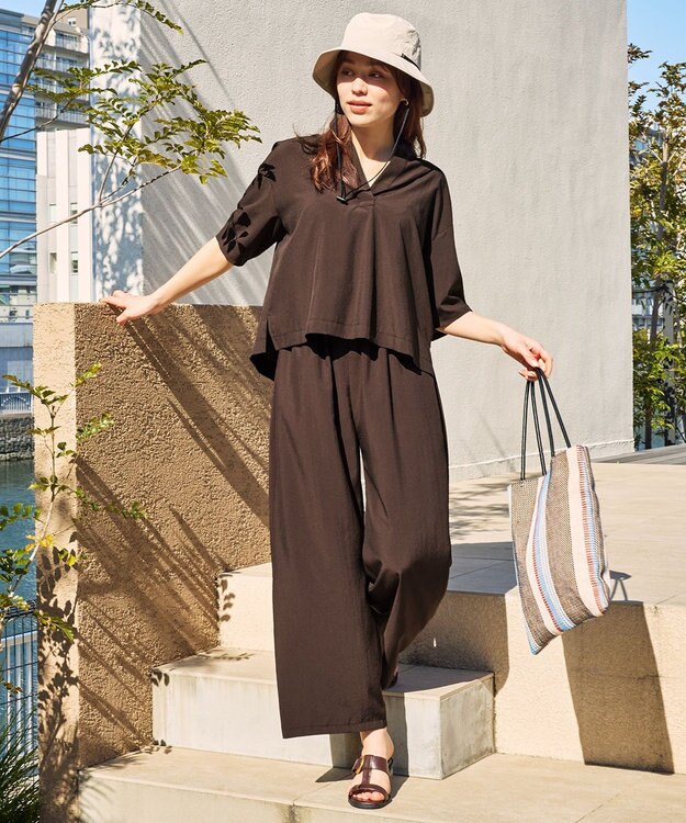 ANY 楽映えスキッパーブラウス ブラウン