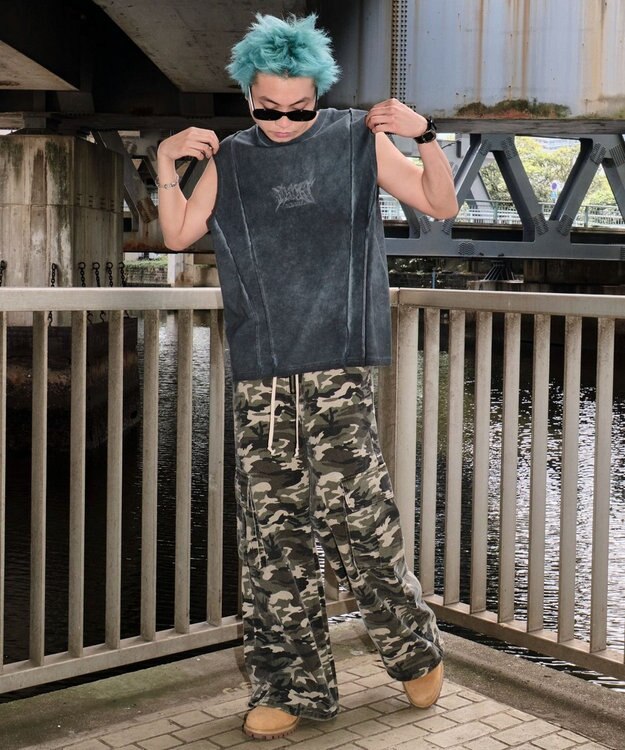 WEGO 【ユニセックス着用ITEM/MLサイズ展開】コールドダイスウィッチングロゴノースリーブ スミクロ