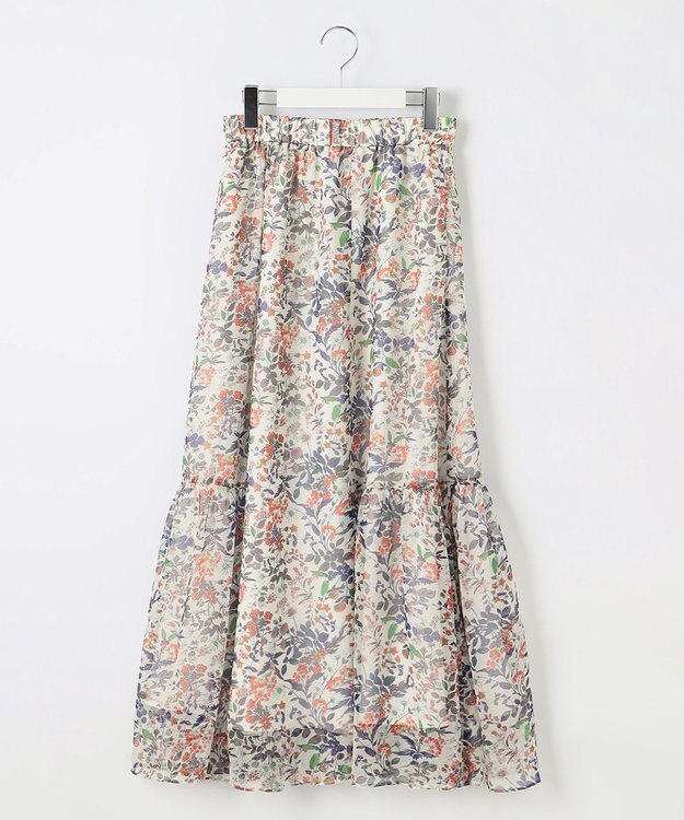 自由区 【セットアップ対応・洗える】ボタニカルフラワープリントティアード スカート エクリュ系