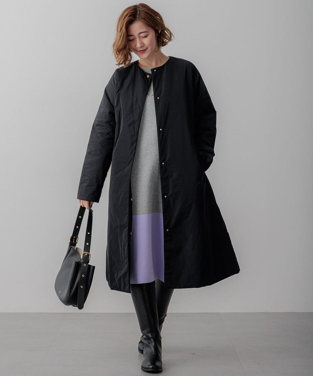 23区 S 【WEB&一部店舗限定カラーあり/洗える】ミラノリブ バイカラーニットワンピース ライトグレー×ラベンダー