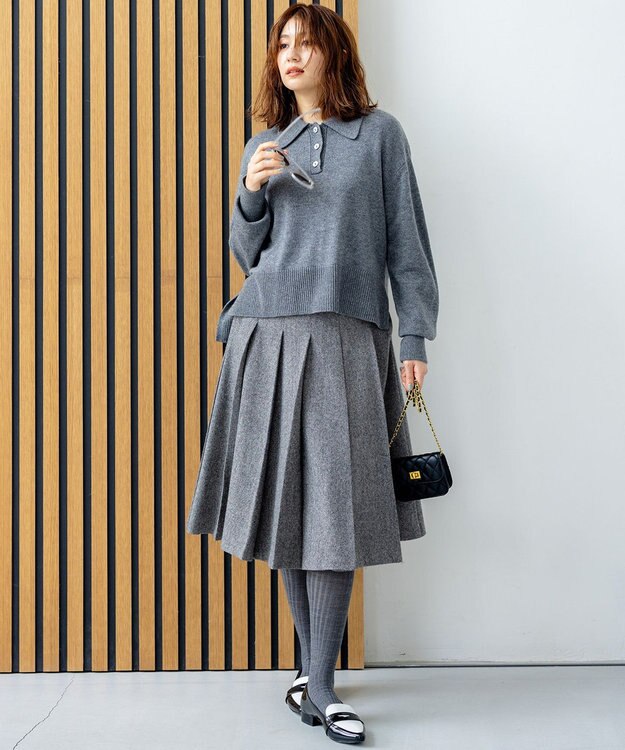 組曲 カシミヤブレンドバルキーポロ ニット グレー系